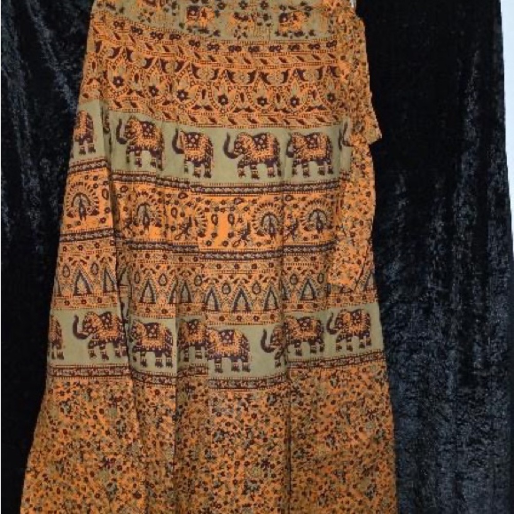 Bohemian Elephant Print Skirt - Orange and Green